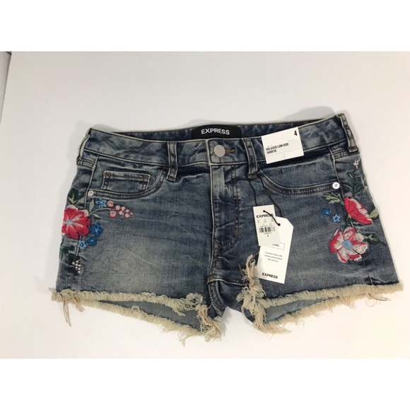 Express Pants - Express low rise embroidered floral denim shorts